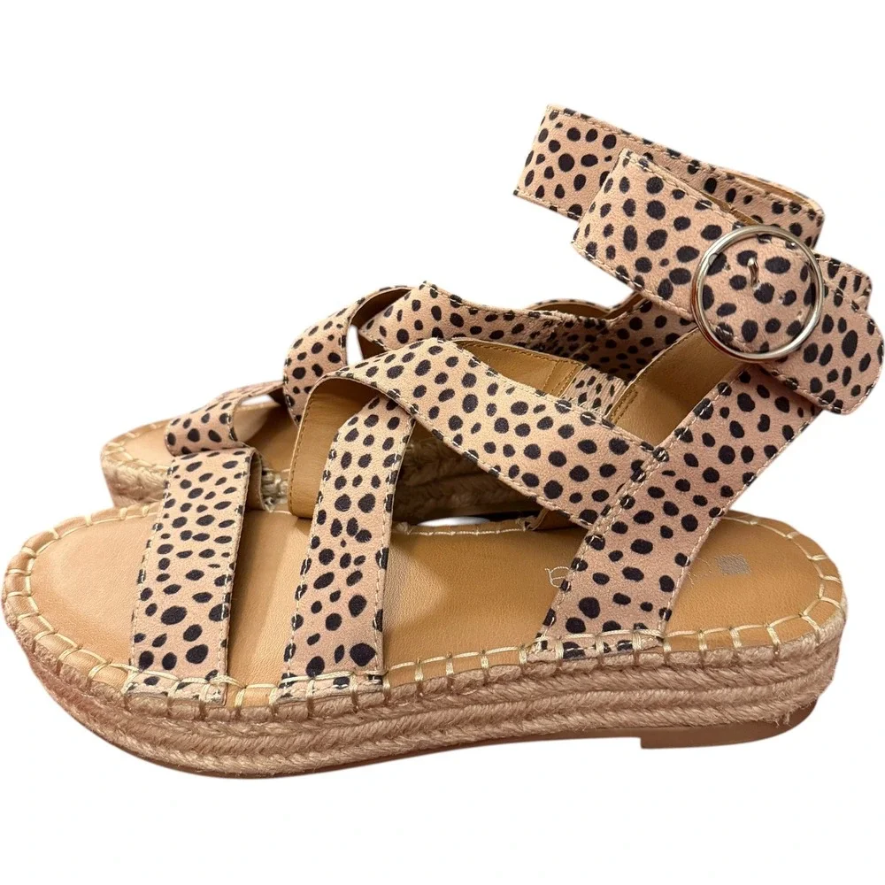 Dolce Vita Carol Espadrille Sandals Womens 7.5 Tan Black Animal Print Platform‎